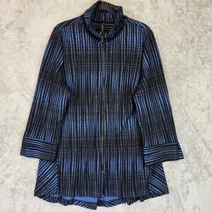 IC Collection Jacket Womens XL Blue Black Zip Up Textured Stretch Art Style USA